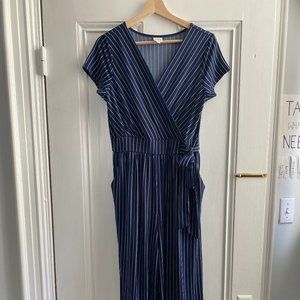 Kaileigh Short-sleeve Pinstripe Jumpsuit